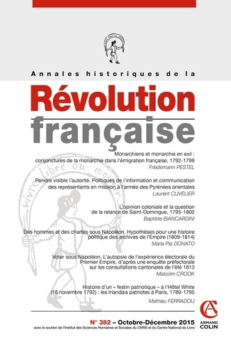 Emprunter Annales historiques de la Révolution française N° 382 4/2015 : N°382 4/2015 livre