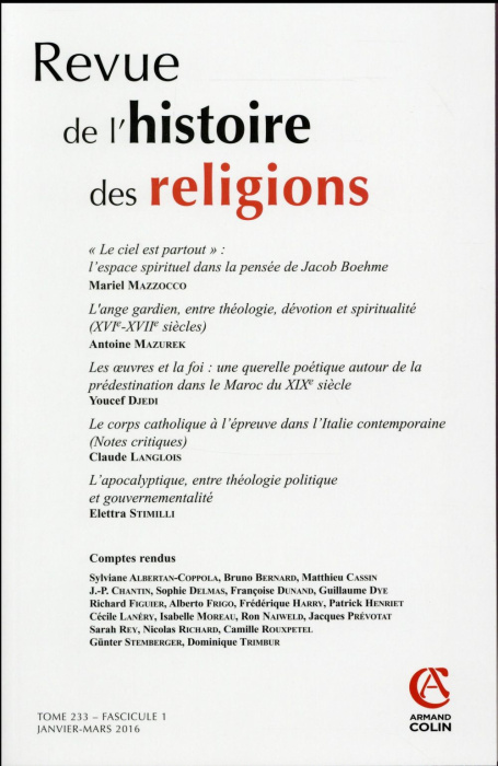 Emprunter Revue de l'histoire des religions Tome 233, N° 1/2016 livre