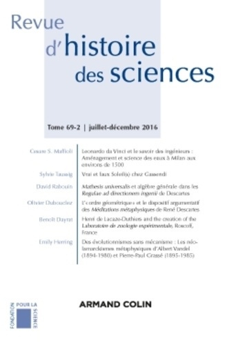 Emprunter Revue d'histoire des sciences N° 2/2016 livre