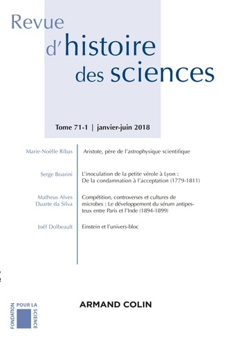 Emprunter Revue d'histoire des sciences N° 1/2018 : Sciences, pouvoirs et culture matérielle livre