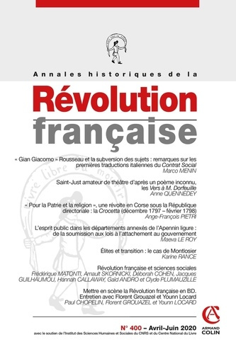 Emprunter Annales historiques de la Révolution française N° 400, avril-juin 2020 livre