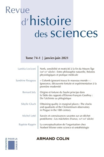 Emprunter Revue d'histoire des sciences N° 1/2021 livre