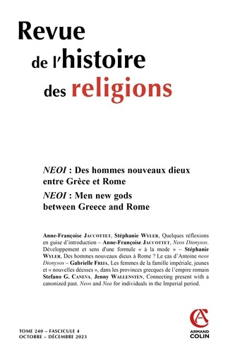 Emprunter Revue de l'histoire des religions Tome 240 N°4, octobre-décembre 2023 : NEOI : Des hommes nouveaux d livre