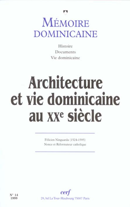 Emprunter Mémoire dominicaine n°14/1999 : Architecture et vie dominicaine au XXème siècle livre