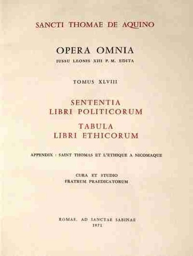 Emprunter Opera omnia. Tome 48, sententia libri politicorum tabula libri ethicorum livre