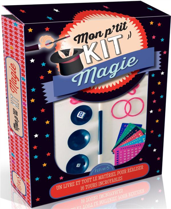 Emprunter Mon p'tit kit magie. Avec 1 baguette magique, 6 cartes, 3 coupelles, 2 dés, 2 cordes, 2 anneaux livre
