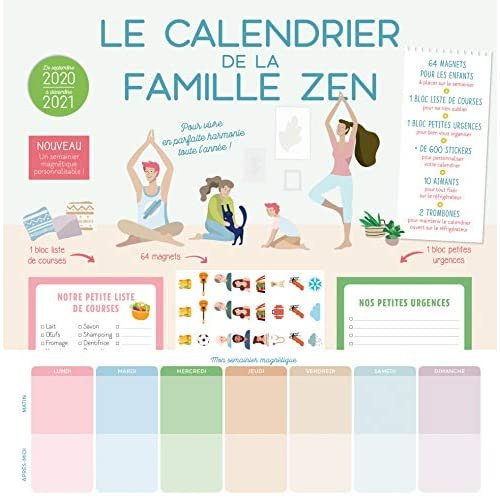 Emprunter Le calendrier de la famille zen. Avec 64 magnets, 1 bloc liste de courses, 1 bloc petites urgences, livre