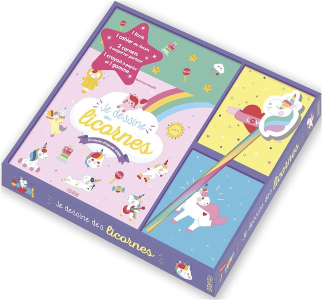 Emprunter Coffret Je dessine les licornes. 50 dessins étape par étape. Avec 1 livre, 1 cahier de dessin, 2 car livre
