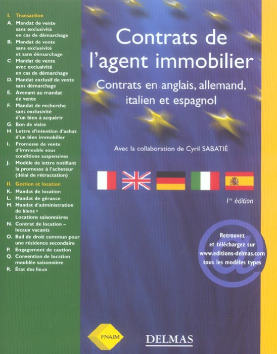 Emprunter Contrats de l'agent immobilier. Contrats en anglais, allemand, italien et espagnol, Edition 2005 livre