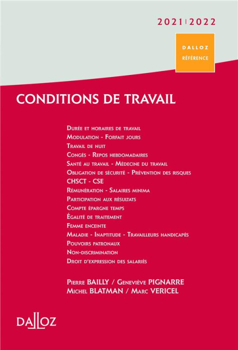 Emprunter Conditions de travail. Durée, rémunération, santé et sécurité, Edition 2021-2022 livre