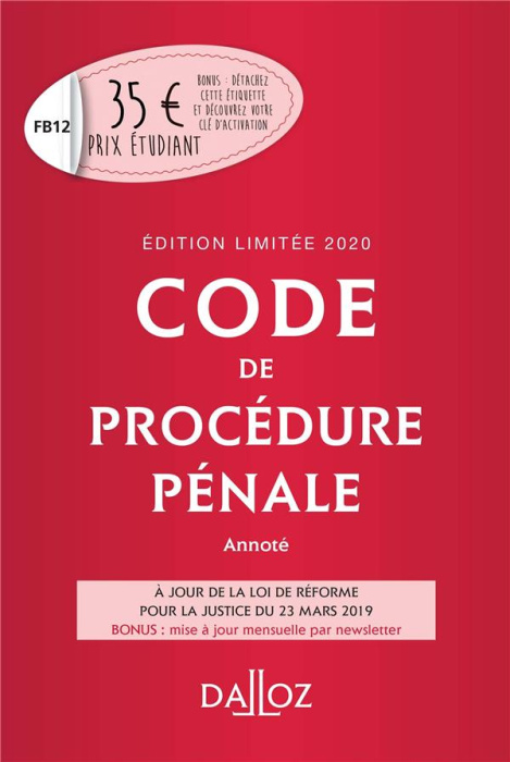 Emprunter Code de procédure pénale annoté 2020. Edition limitée livre