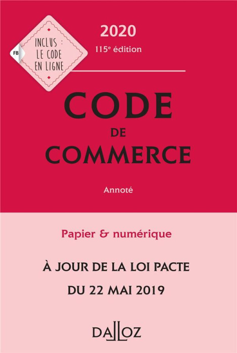 Emprunter Code de commerce annoté. Edition 2020 livre