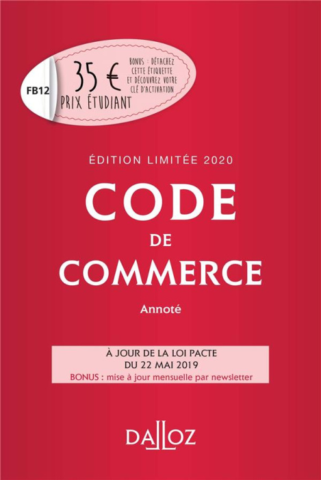 Emprunter Code de commerce annoté 2020. Edition limitée livre