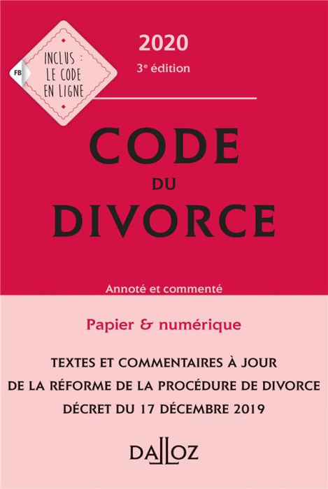 Emprunter Code du divorce. Annoté et commenté, Edition 2020 livre