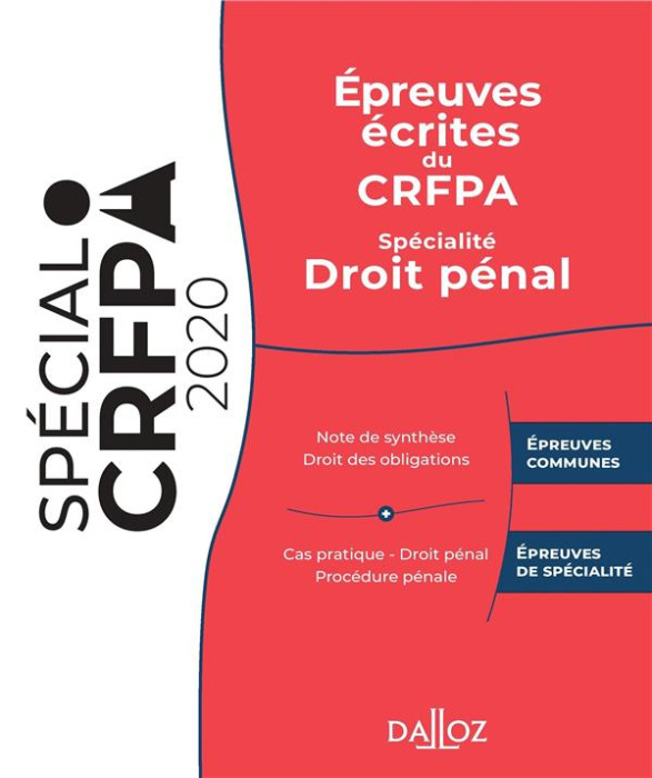 Emprunter Epreuves écrites du CRFPA. Spécialité Droit pénal, Edition 2020 livre