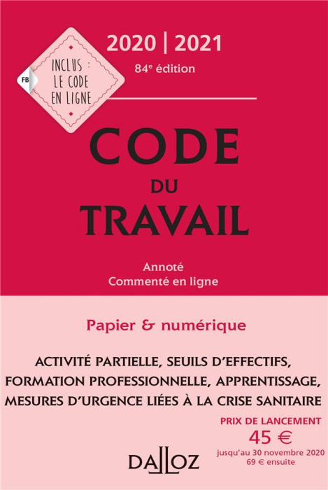Emprunter Code du travail. Annoté et commenté en ligne, Edition 2020-2021 livre