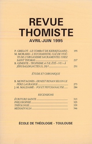 Emprunter Revue thomiste N° 2/1995, avril-juin 1995 livre