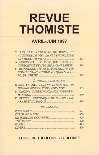 Emprunter Revue thomiste N° 2/1997, avril-juin 1997 livre