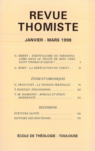 Emprunter Revue thomiste N° 1/1998, janvier-mars 1998 livre