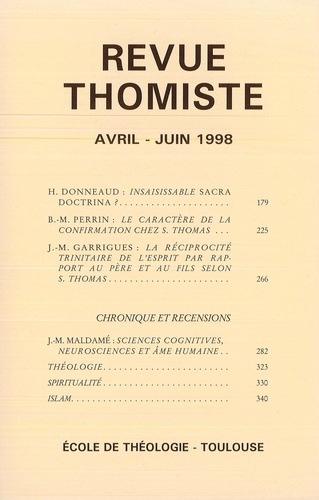 Emprunter Revue thomiste N° 2/1998, avril-juin 1998 livre
