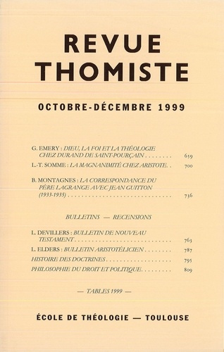 Emprunter Revue thomiste N° 4/1999, octobre-décembre 1999 livre