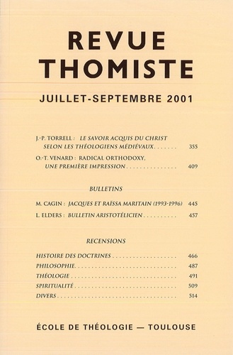 Emprunter Revue thomiste N° 3/2001, juillet-septembre 2001 : Numéro double livre