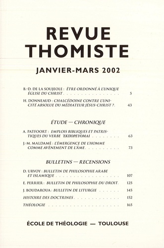 Emprunter Revue thomiste N° 1/2002, janvier-mars 2002 livre