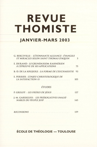 Emprunter Revue thomiste N° 1/2003, janvier-mars 2003 livre