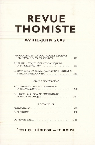 Emprunter Revue thomiste N° 2/2003, avril-juin 2003 livre