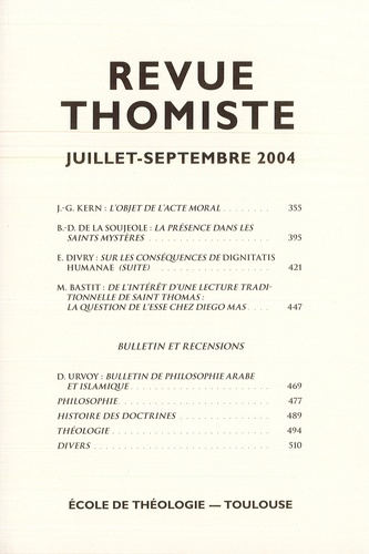 Emprunter Revue thomiste N° 3/2004, juillet-septembre 2004 livre