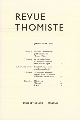 Emprunter Revue thomiste N° 1/2017, janvier-mars 2007 livre