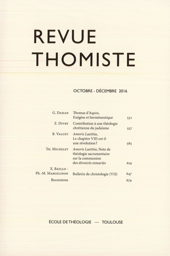 Emprunter Revue thomiste N° 4/2016, octobre-décembre 2016 livre