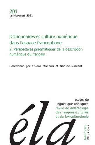 Emprunter Etudes de Linguistique Appliquée N° 201, janvier-mars 2021 : Dictionnaires et culture numérique dans livre