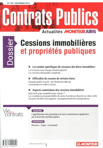 Emprunter Contrats publics N° 138, Décembre 2013 : Cessions immobilières et propriétés publiques livre