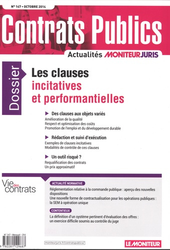 Emprunter Contrats publics N° 147, Octobre 2014 : Les clauses incitatives et performantielles livre