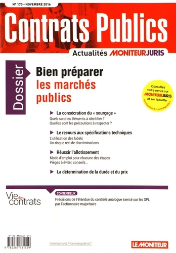 Emprunter Contrats publics N° 170, novembre 2016 : Bien préparer les marchés publics livre