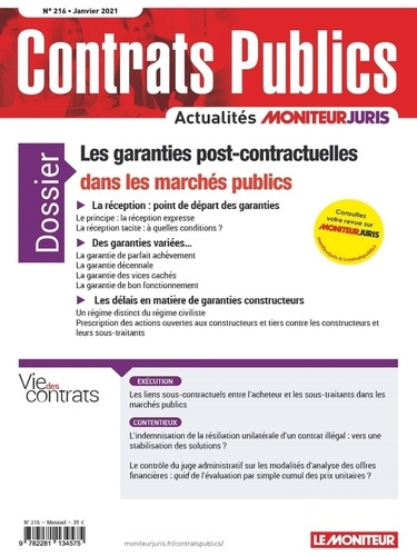 Emprunter Contrats publics N° 261, janvier 2021 : Les garanties post-contractuelles dans les marchés publics livre