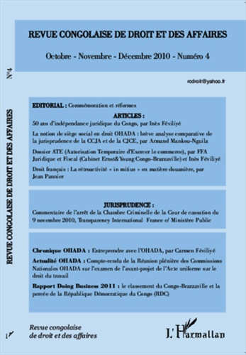 Emprunter Revue congolaise de droit et des affaires N° 4, octobre-novembre-décembre 2010 livre