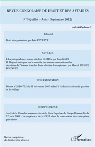Emprunter Revue congolaise de droit et des affaires N° 9 . Juillet-Août-Septembre 2012 livre