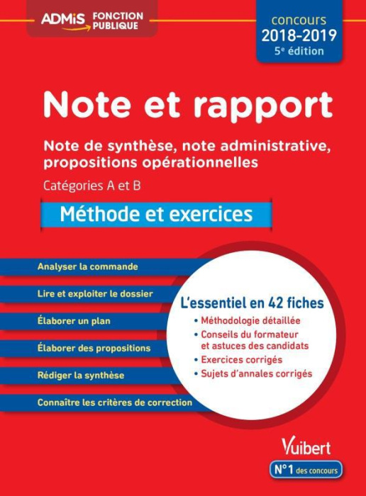 Emprunter Note et rapport. Méthode et exercices catégories A et B, Edition 2018-2019 livre