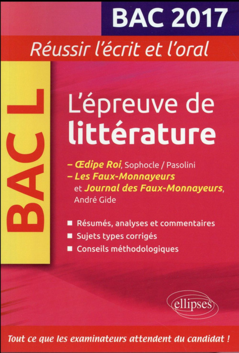 Emprunter Epreuve de littérature bac 2017. Oedipe roi Sophocle et nouvelle oeuvre au programme livre