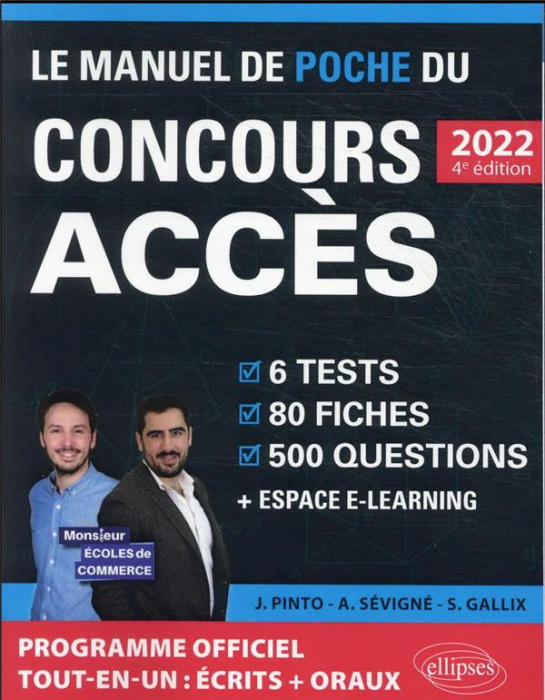 Emprunter Le Manuel de Poche du concours ACCES. 6 tests blancs, 80 fiches de cours, 80 vidéos de cours, 500 qu livre