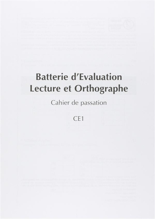 Emprunter Batterie d'Evaluation Lecture et Orthographe - Cahier de passation CE1. Pack de 10 exemplaires livre