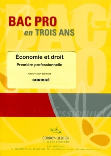 Emprunter Economie et droit première professionnelle. Corrigé livre