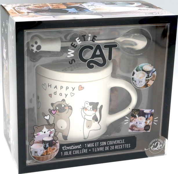Emprunter Coffret Sweetie cat. Contient : 1 mug et son couvercle, 1 jolie cuillère et 1 livre e 20 recettes livre