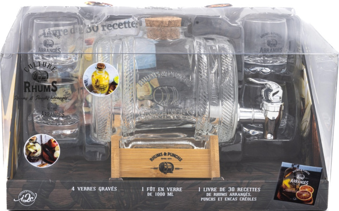 Emprunter Culture Rhums. Avec 1 tonneau en verre de 1 litre, 4 verres gravés, 1 livre de recettes livre