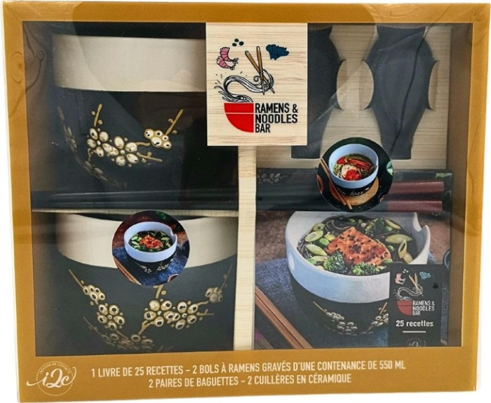 Emprunter Ramens & Noodles Bar. Coffret avec 2 bols à ramens gravés, 2 paires de baguettes, 2 cuillères en cér livre