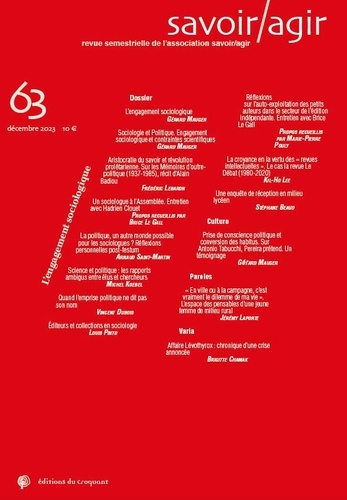Emprunter Savoir/Agir N° 63, printemps 2024 : L'engagement sociologique livre