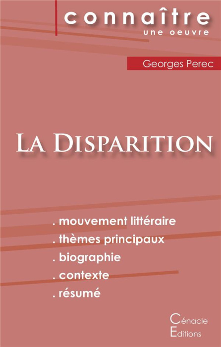 Emprunter La disparition. Fiche de lecture livre
