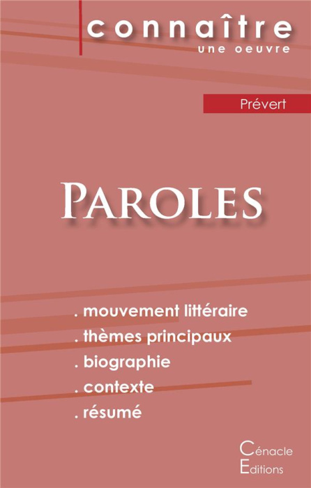 Emprunter Paroles. Fiche de lecture livre